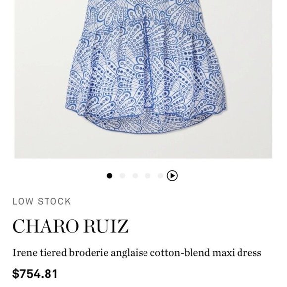 NWT Charo Ruiz Ibiza "IRENE" M Embroidered Crochet Lace Dress Cotton White Blue - Picture 5 of 11